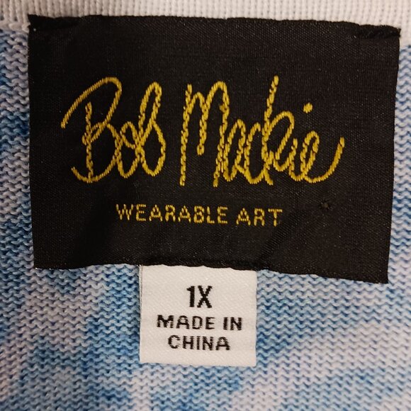 Bob Mackie, 1X Cardigan, Blue Floral Print, 3/4 Sleeve, V Neck, Button Down - Picture 2 of 16